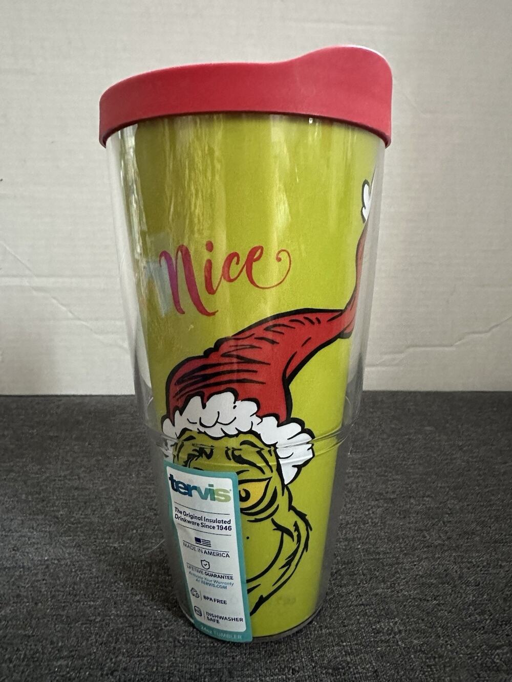 Tervis Grinch Naughty Nice 24 oz Tumbler Red Lid Dr Seuss Christmas Made USA